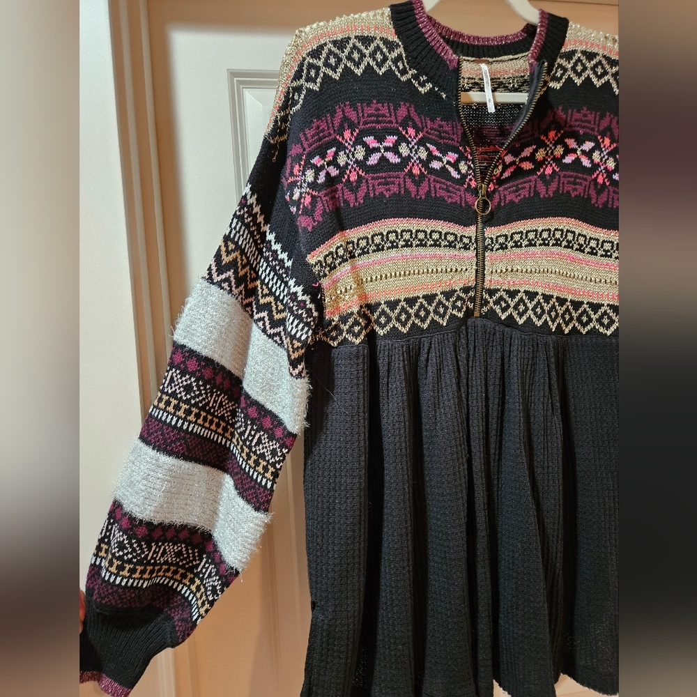 Free People Cabin Fever Swit Sweater Long Sleeve Half Zip Metallic Black Sm NWT - Picture 11 of 16